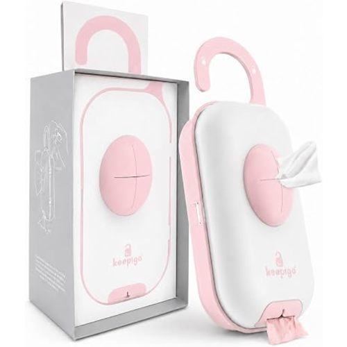 Keepigo| Baby Pink Diaper Bag Wipe Dispenser | 3-in-1 Portable Diaper Caddy Organizer, Baby Wipe Holder with Disposable Bags | Baby Essentials for Newborns, Toddlers, Travel & Baby Shower Gifts
