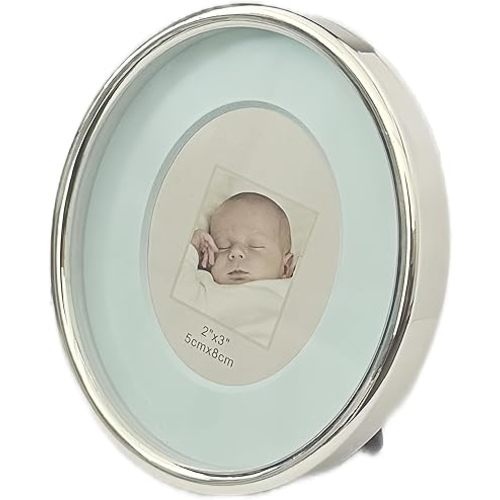 2x3 Oval Mini Picture Frame for Baby Zinc Alloy Pink Picture Frame Tabletop Display for Newborn Baby Kids Decoration Pink Blue (Baby Blue)