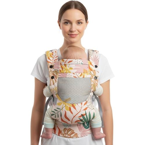 YooxArmor Baby Carrier, Ergonomic, Cozy, Breathable & Lightweight Infant Carriers for 7-66lbs with Lumbar Support, Easy to Wear Hands Free Embrace Toddlers Carrier for 3-36 Months, Tropical Leaves
