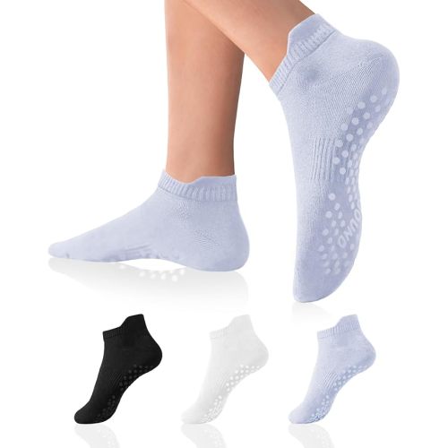 DIBAOLONG Pilates Socks with Grips for Women Yoga Socks Non Slip Barre Hospital Socks 6-Pairs Grippy Ankle Socks