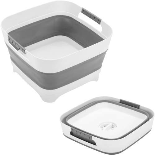 Collapsible Dish Basin & Wash Basin - Baby Bottle Washing Basin with Drain - Foldable Portable Sink for Kitchen, Camping, Travel (Grey) Gray