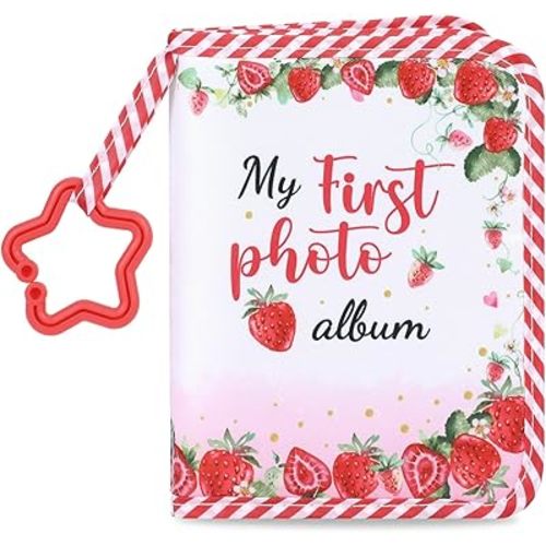 Baby's My First Family Album Soft Photo Cloth Book Strawberry My First Book of Photos Baby Memory Album Gift Holds 4x6 Pictures for Babies Newborn Toddler & Kids Baby Shower