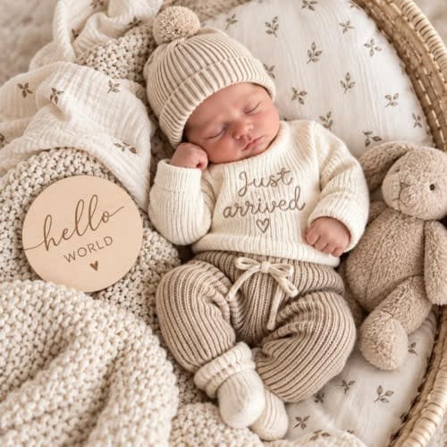 Newborn Knit Outfit: 3-Piece Set, Knit Sweater, Pants, Hat