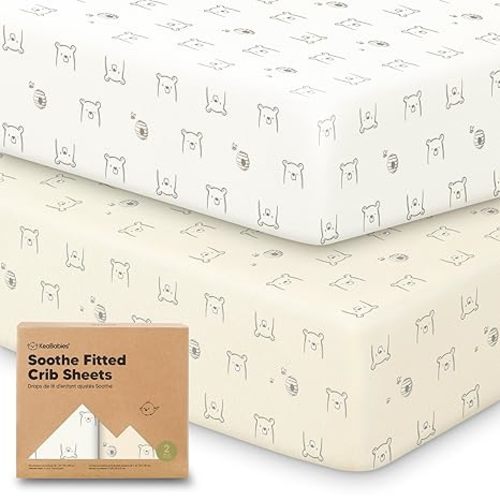 KeaBabies 2-Pack Organic Crib Sheets for Boys, Girls - 52x28 Fitted Crib Mattress Sheet Neutral, Breathable Jersey Cotton Cover for Baby Bed, Toddler Mattress, Soft & Cute Prints (Bumble Bear)