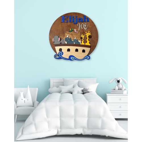 Personalized Noah's Ark Nursery Name Sign: 3D Wood Wall Art
