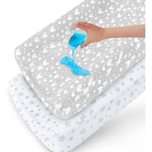 Waterproof Cotton Changing Pad Cover 2-Pack, Fits 32"x16", Grey & White