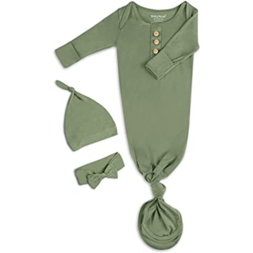 Newborn Baby Knotted Gown, Super Soft Silky Infant Sleeper, Baby Girl Sleep Gown with Mittens, Bow, and Hat Set