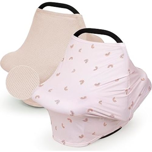 2 Pack Baby Car Seat Cover Full Breathable Mesh Stretchy Infant Carseat Canopy for Boys and Girls Multi-Use Nursing Cover for Breastfeeding Privacy Sunshade Shield Baby Essentials