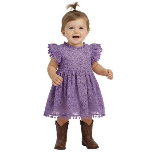 2Bunnies Lace Pom Pom Trim Baby Girl Dress