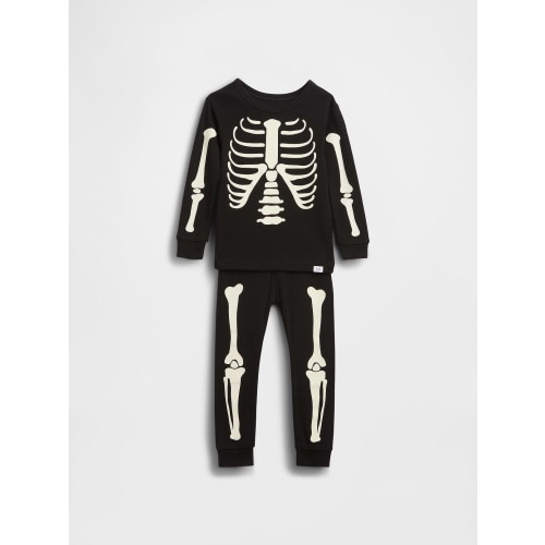Kids & Baby Organic Brushed Cotton Glow-In-The-Dark Skeleton PJ Set