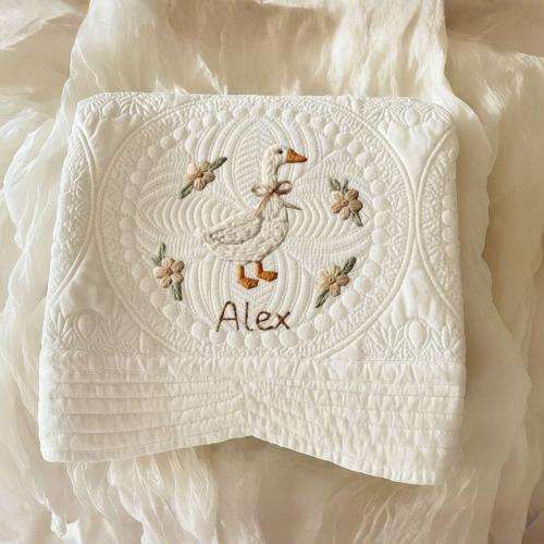 Personalized Goose Baby Quilt, Embroidered Duck Baby Blanket, Custom Name Baby Shower Gift, Nursery Keepsake #27