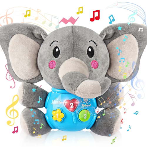 Vanmor Plush Elephant Musical Baby Toy, Soft Sounds, Light Up, for Infants 0-36 Months