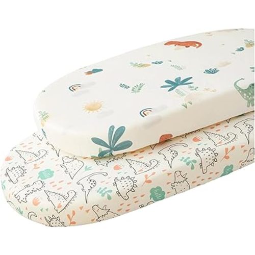 SDIII Dinosaur Bassinet Sheets 2 Pack for Baby Boy Girl, Stretchy Microfiber Jersey Knit, Universal Fit for Rectangle Round Oval Hourglass Mattress