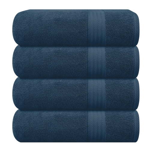 GLAMBURG Premium Cotton 4 Pack Bath Towel Set - 100% Pure Cotton - 4 Bath Towels 27x54 - Ideal for Everyday use - Ultra Soft & Highly Absorbent - Mineral Blue