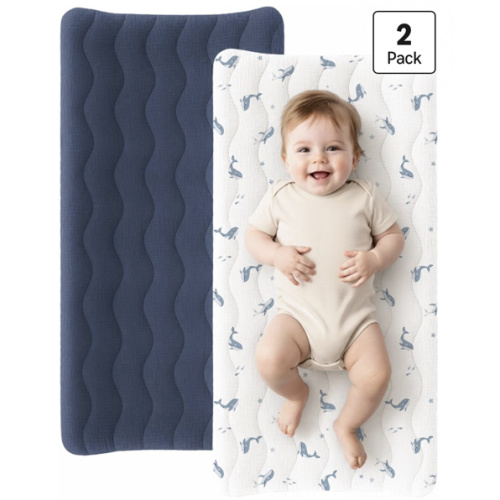 Amazon.com: Konssy Waterproof Muslin Changing Pad Cover 2 Pack, 100% Cotton Quilted Diaper Changing Table Sheets, Soft Breathable Boho Nursery Bedding for Baby (Navy,Little Whales)