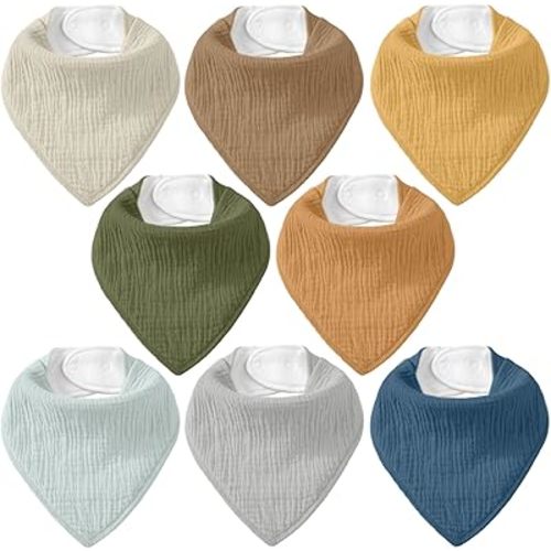 Muslin Baby Bibs 8 Pack, Baby Bandana Drool Bib for Drooling and Teething, Cotton Soft Absorbent for Girls Boys Calm Style Plain Solid Color