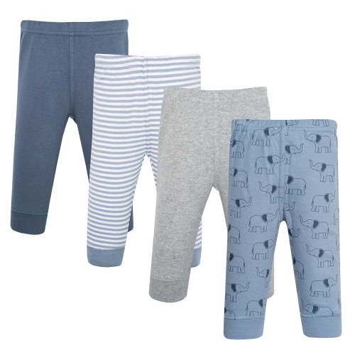 Hudson Baby Boy Cotton Pants and Leggings, Blue Elephants, 3-6 Months