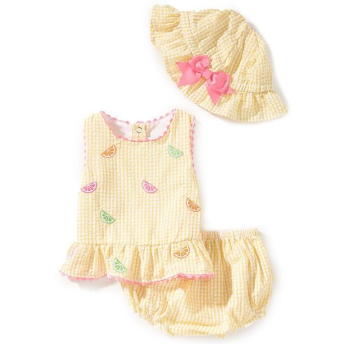 Rare Editions Baby Girls Sleeveless Seersucker Citrus Fruit Schiffli Embroidered Tank and Diaper Cover