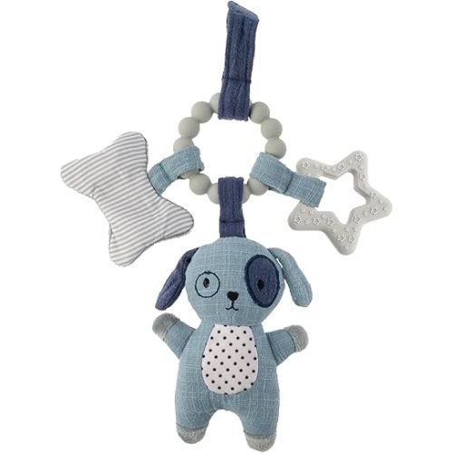Stephen Joseph, Travel Toy for Stroller, Rattle and Teether Car Seat or Activity Gym, Features Gentle Rattle, Heart and Star Rings with Crinkle Shape, Puppy