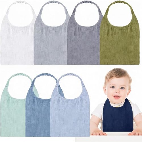 Shyyween 8 Pack Muslin Baby Bibs Elastic Band for Boy Girl