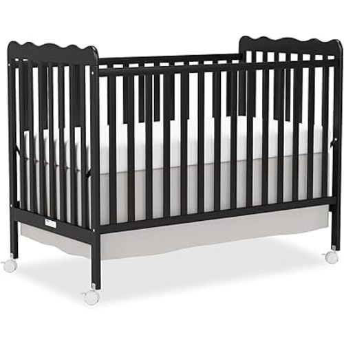 4 in 1 Convertible Baby Crib, Wooden Nursery Cribs Converts into Toddler Bed and Daybed, 3 Adjustable Base, Non-Toxic Finishes, Removable Wheels (Black)