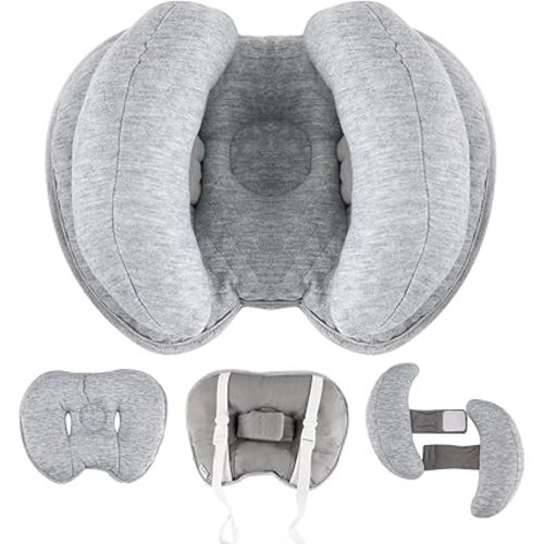KAKIBLIN 2 in 1 Baby Head Pillow with Banana Neck Pillow for 3 Months to 1 Years Baby Travel Pillow for Stroller or Bed (Light Grey)