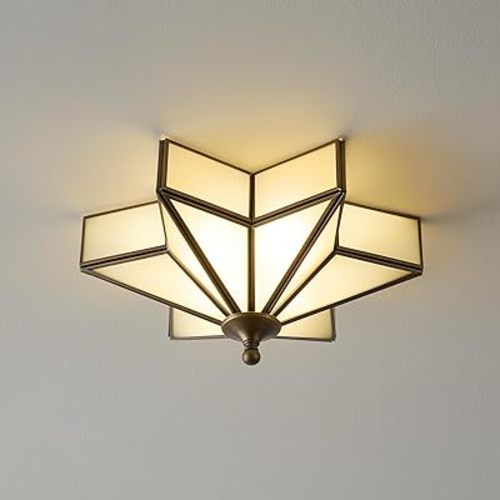 Star Glass Bronze Ceiling Light - Small 12 Inch Brass Black Flush Mount Fixture - Unique Art Deco Vintage Modern Milk Lighting Lights for Bedroom Dining Entry Hall Hallway Outdoor Porch Fixtures