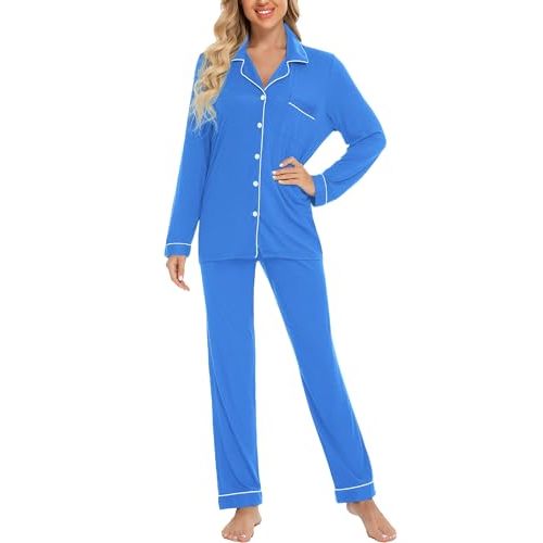 Pjmlifecoco Pajamas Set Long Sleeve Womens Button Down Sleepwear Two Piece Nightwear Soft Pj Lounge Sets S-XXL