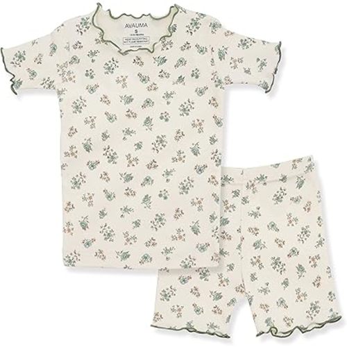 AVAUMA Baby Boy Girl Pajama Set 6M-7T Kids Cute Toddler Snug fit Flower Pattern Design Pjs Cotton Sleepwear Ruffled Shirring