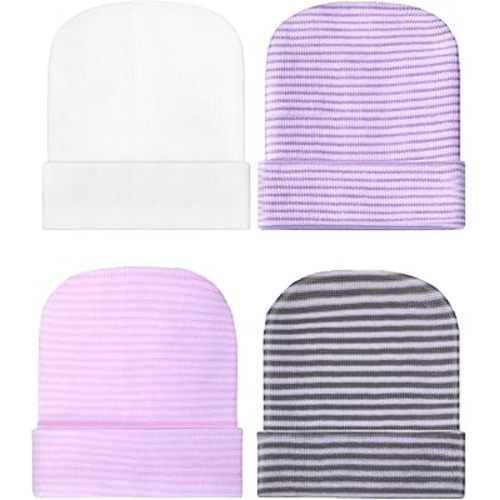 Geyoga Newborn Girl Boy Hat Newborn Beanie Stripes Hat Toddler Soft Caps Infant Cotton Knit Caps for Baby 0-6 Months