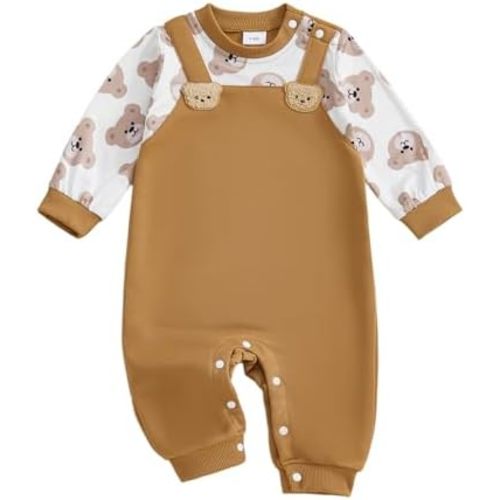 Newborn Baby Boy Fall Outfit Dinosaur Bear Long Sleeve Romper Animal Bodysuit Jumpsuit Infant One Piece Clothes