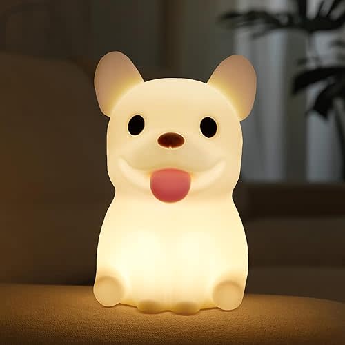 QANYI French Bulldog Light, Cute Silicone Frenchie Stuff Dog Animal Lamp with Rechargeable for Desktop Desk Table Living Room Bedroom Office Decorations, Soft Bulldog Gifts for Kids Boys Girls Women