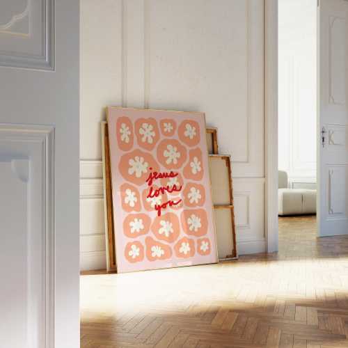 Preppy Christian Wall Art: Jesus Loves You Pink Bible Print (Digital Download)