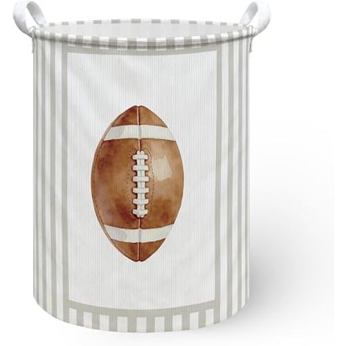Sports Nursery Football Laundry Hamper Basket, Toddler Boys Decor Dirty Clothes Hamper, Football Sports Themed Bedroom Decor Collapsible Laundry Bin Organizer Storage for Boys Room, 13.8x17.8in