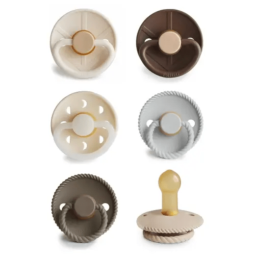 FRIGG Natural Rubber Baby Pacifier 6-Pack Earthy Wonder | Made in Denmark | BPA-Free (6-18 Months)