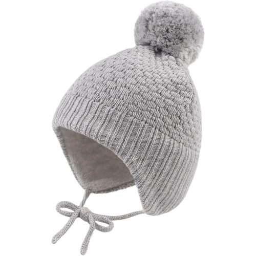 Baby Girl Winter Hats Fleece Lined Infant Beanie Hat for Boys Knitted Kids Earflap Beanis with Pompom 0-8 Years
