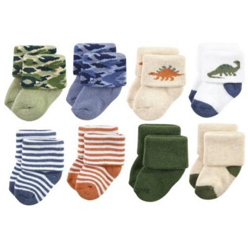 Hudson Baby Basics Infant Baby Cozy Terry Socks 8-Pack, Jurassic Journey, 0-6 Months