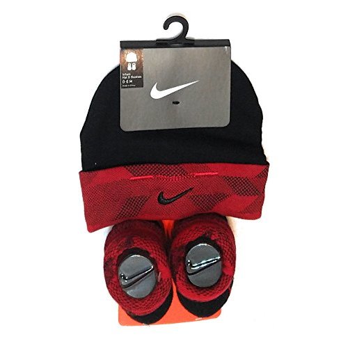 Nike Baby Infant Boys Booties and Hat Set, Red, 0-6 Mos