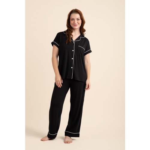 Women's Short Sleeve Cropped Pajama Set in Midnight