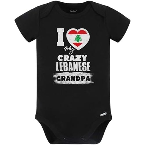 I Love My Crazy Lebanese Grandpa Funny Lebanon Flag Grandchild Baby Bodysuit (Black)