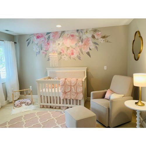 Removable Wall Decals DELANEY ROSE Blush Pink Nursery Wall Decor Flowers Blooms Peonies Watercolor Floral Decor Baby Girls Pink Peony