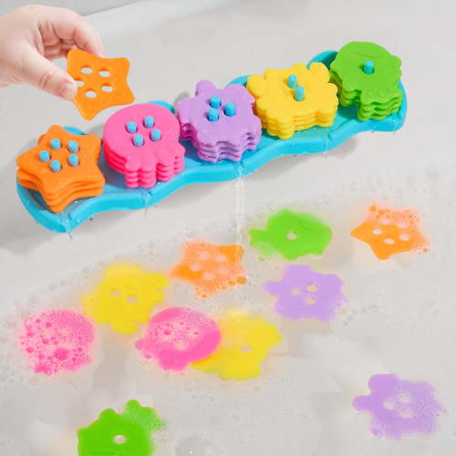 Amchsuri 21Pcs Mold Free Bath Toys for Toddlers 1-3, Sea Animal Shape Sorting Stacking Tub Toys with Mesh Bag