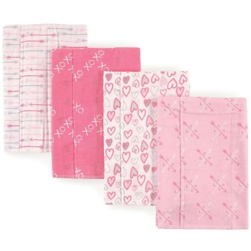 Luvable Friends Baby Girls Cotton Flannel Burp Cloths 4pk, Love, One Size