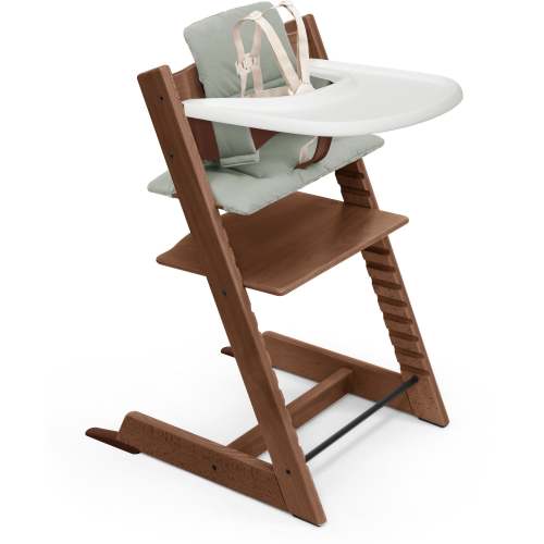 Stokke Tripp Trapp High Chair² with Cushion + Stokke Tray – Warm Brown + Glacier Green Cushion