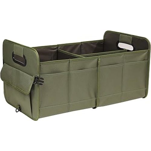 Car Trunk Organizer, Green, Foldable, Non-slip, Adjustable, Multiple Compartments, 600D Oxford Cloth Material