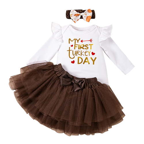 Baby Girl Thanksgiving Outfit Bodysuit+Tutu Skirt+Headband Clothes Set,2 Piece Outfit Sets Sizes 0-3 Months