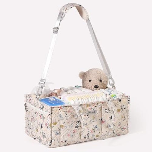 Large Floral Diaper Caddy Organizer Nursery Storage Basket, Gift for Baby Shower Diaper Bag Baby Registry Must Have Newborn Essentials, Beige Floral