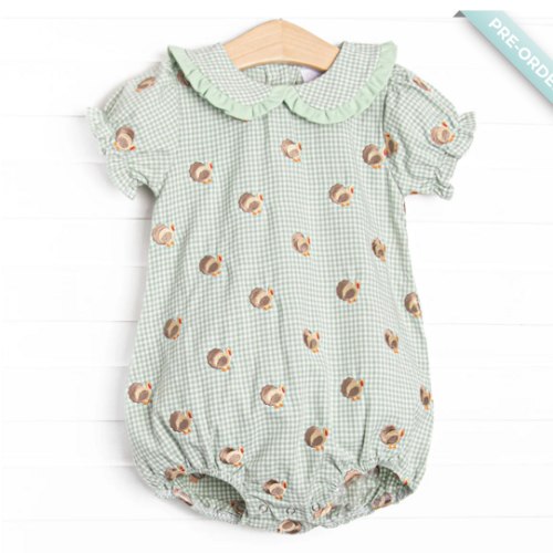 Tailfeather Craze Embroidered Girl Bubble, Green Gingham – Stitchy Fish