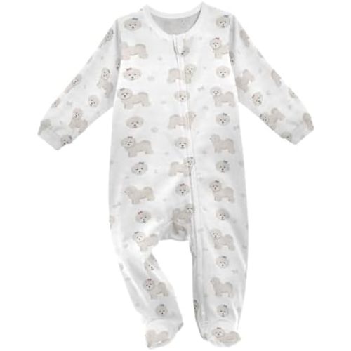 6m - white dog Baby One-Piece Footies