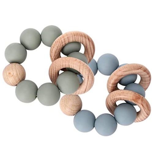 Baby Teether, Organic Baby Teething Toys, Socub Silicone and Wooden Baby Teething Rings for Mouth Explore, Handmade, BPA Free, 3+ Months, Sage and Ether - Sage+Ether